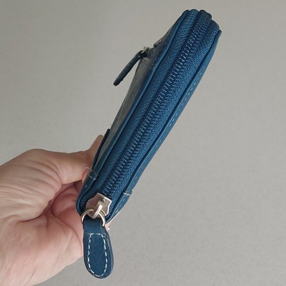 New Tignanello Genuine Blue Leather Zip-around Wallet - Picture 15 of 16